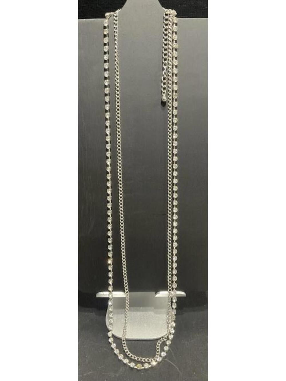Chico’s Two Layer Silver Tone Necklace ( Layer Chain ) (Layer Faux Diamonds )